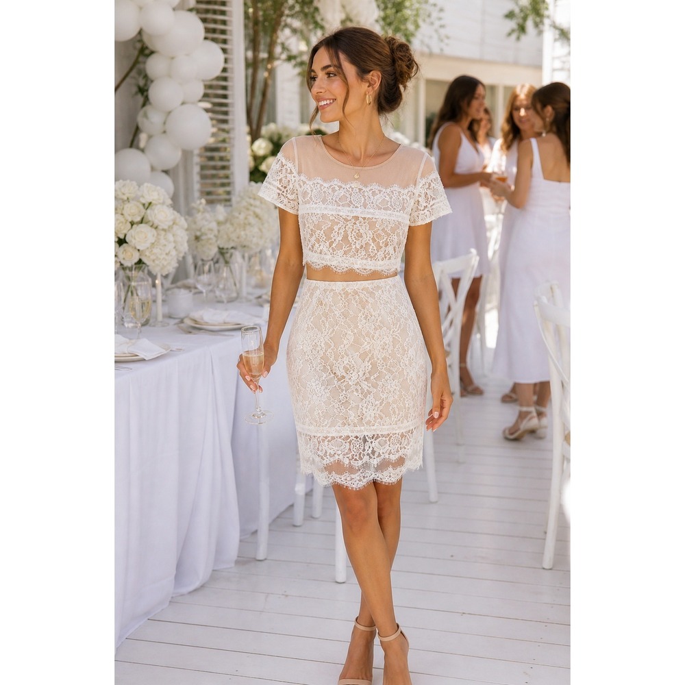 White Lace Mini Dress Mesh Illusion Sheer Small